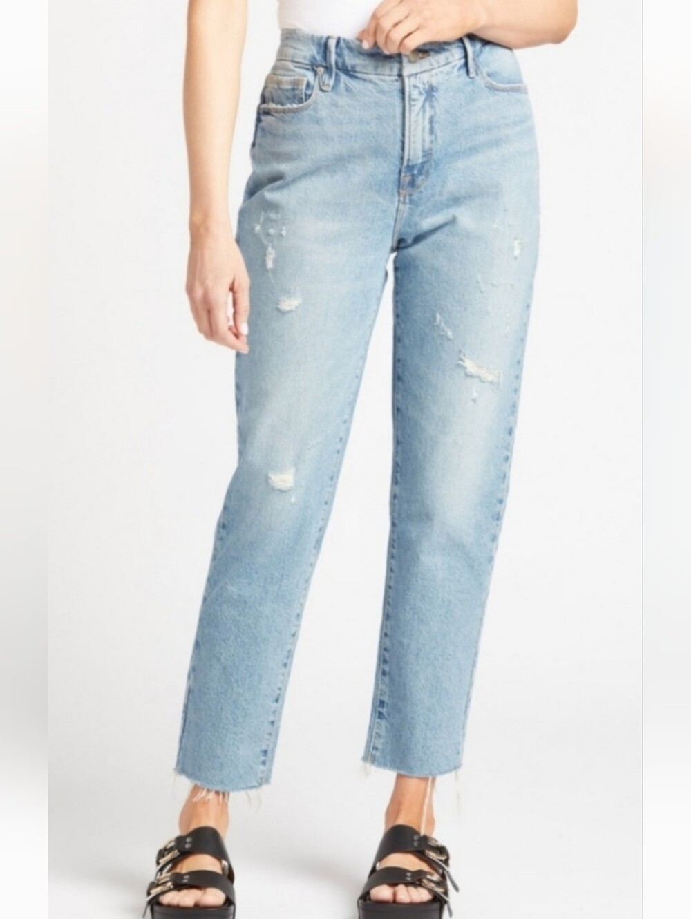 Good American The Weekender Light Blue Distressed Women's Jeans